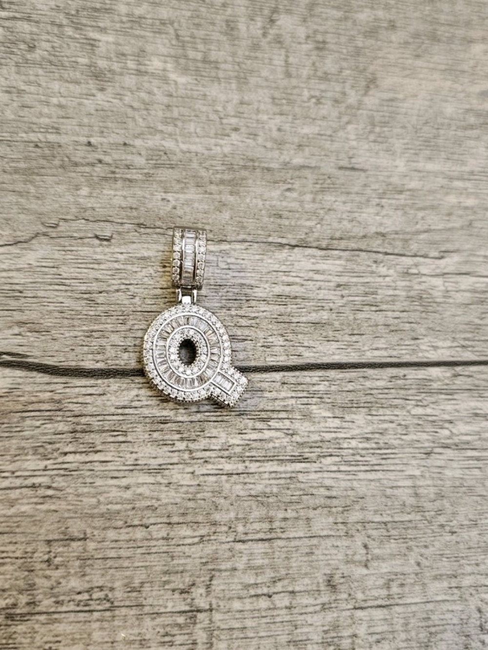 Sterling Silver 'Q' Initial Pendant with Clear CZ Accents